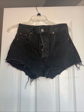 Levi's Black High-Rise Distressed Denim Shorts